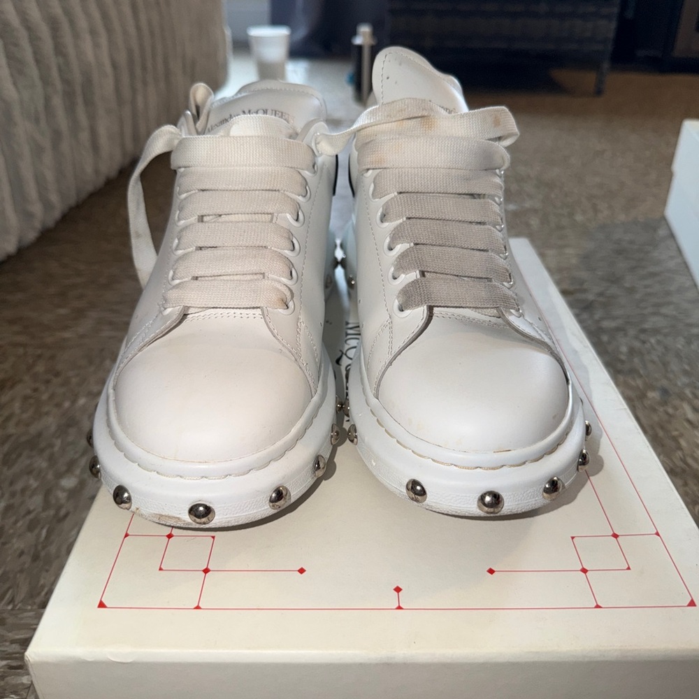 Alexander McQueen White Leather Sneakers with Silver Stud Detail